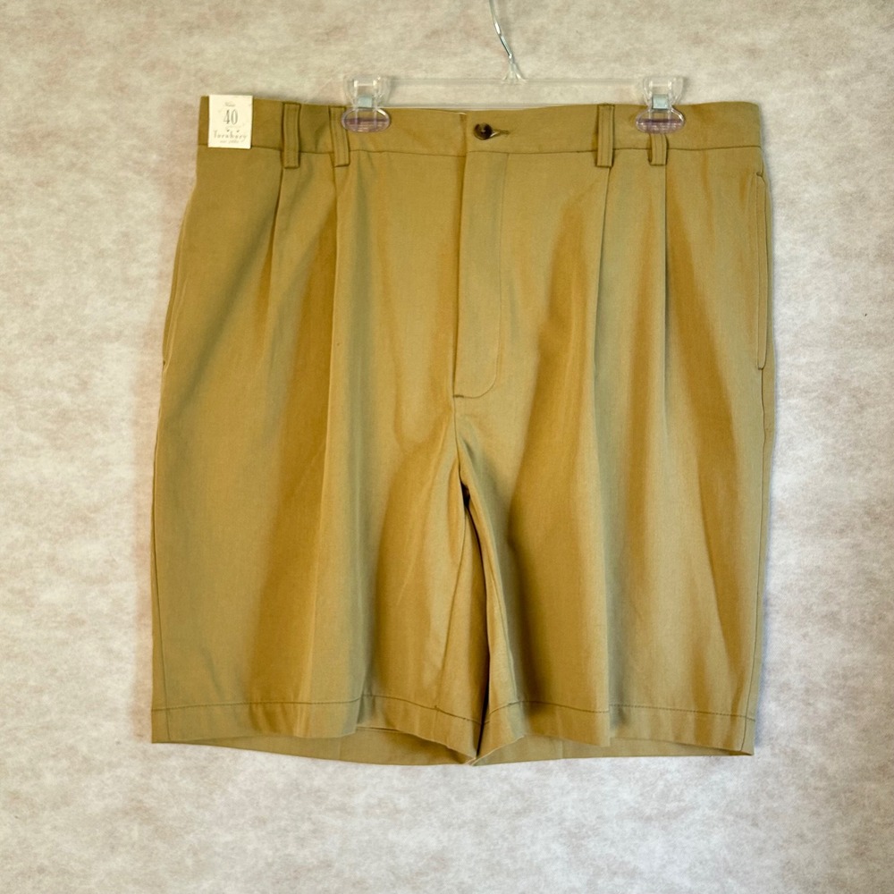 Turnbury Mens Khaki Pleated Front Cotton Lyocell Blend Shorts‎ Size 40
